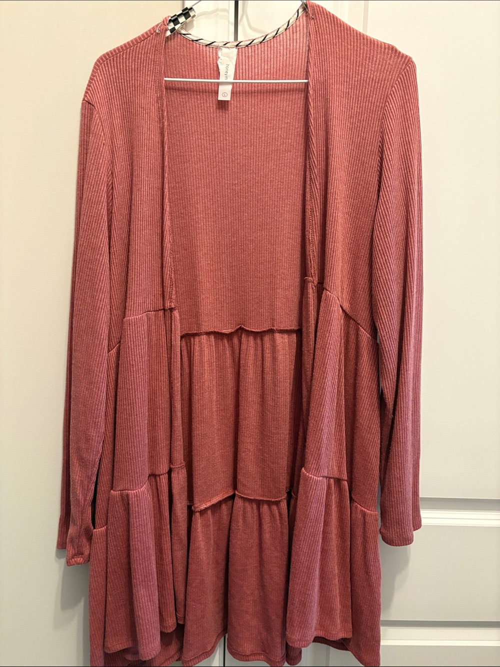 Honeyme Dusty Rose Ribbed Open Front tiered Cardigan